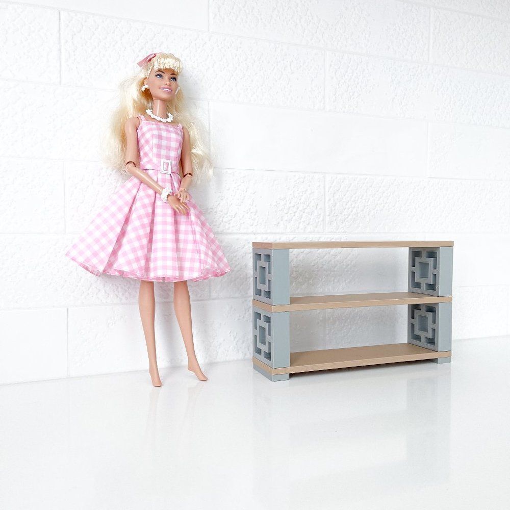 Miniature Barbie Integrity Doll Bookshelf - Mid-Century Modern Breeze Blocks 1:6